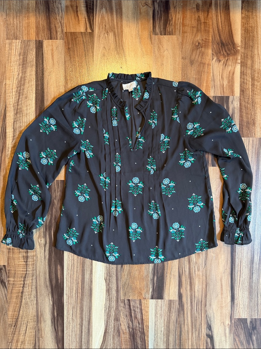 LOFT Floral Long-Sleeve Blouse - Green Print